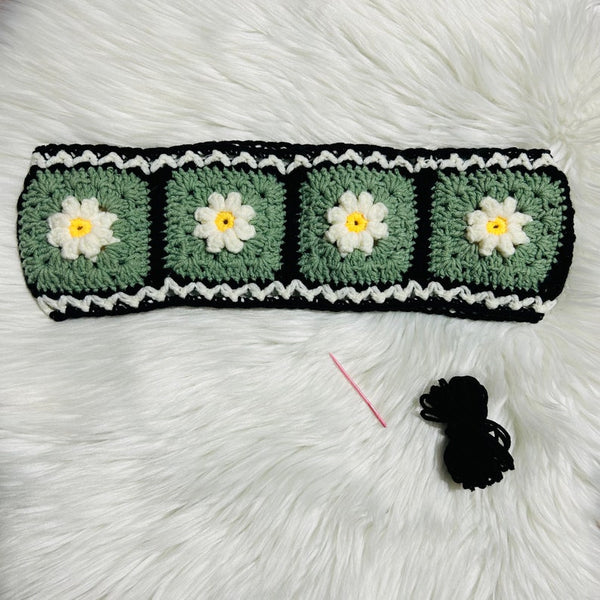Handmade crochet Steering Wheel Cover for women, green puff flower seat belt Cover, Car interior Accessories decorations
