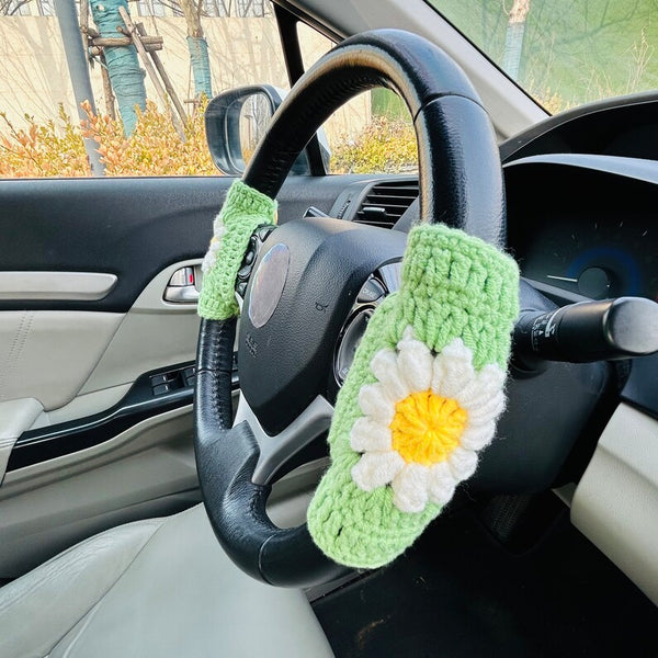 Steering Wheel Cover Crochet puff sunflower, Handmade unique Car Accessories interior decorations for women Gift