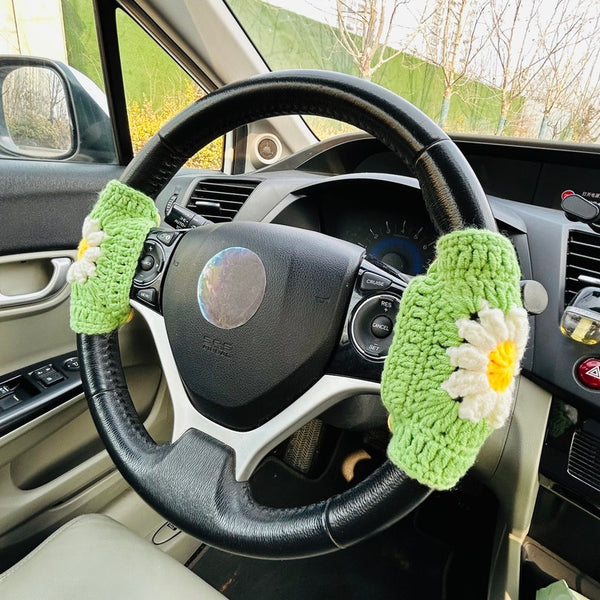 Steering Wheel Cover Crochet puff sunflower, Handmade unique Car Accessories interior decorations for women Gift