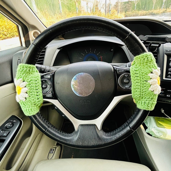 Steering Wheel Cover Crochet puff sunflower, Handmade unique Car Accessories interior decorations for women Gift