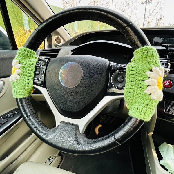 Steering Wheel Cover Crochet puff sunflower, Handmade unique Car Accessories interior decorations for women Gift