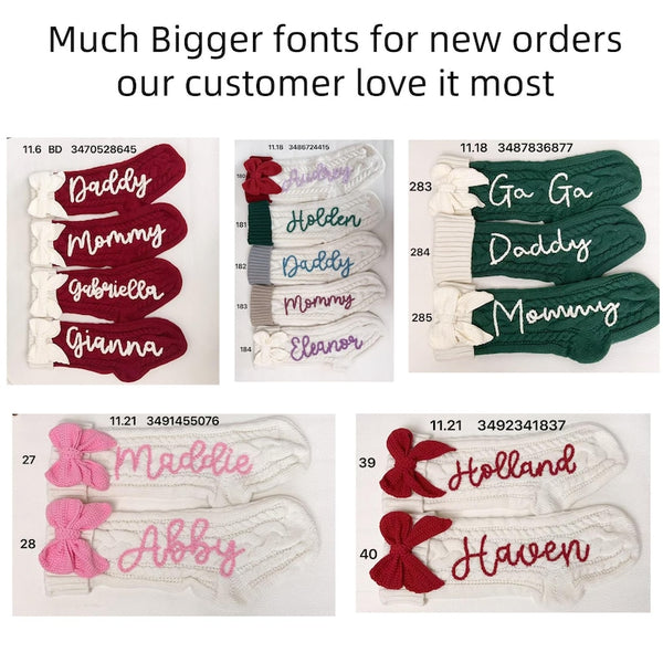 Pink Bow Personalized Christmas Stocking,Hand-Embroidered Holiday Stocking,Stocking Stuffer with Custom Name,Family Stocking Stuffer Gift