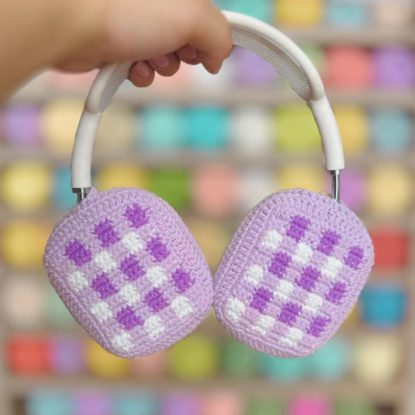 Custom Color Checkerboard design,Crochet AirPods Max,Custom Fit Ear Cup Cover,Sony XM4/XM5 Cover,Handmade gift,gift for her,music lover gift