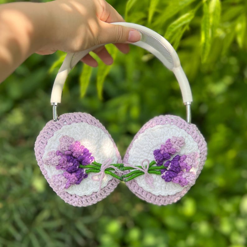 Crochet Lavender Headphone Cover,crochet airpod max cover,sony xm4,sony xm5,sony xm6,Music Lovers,Handmade Gifts,any headphone model
