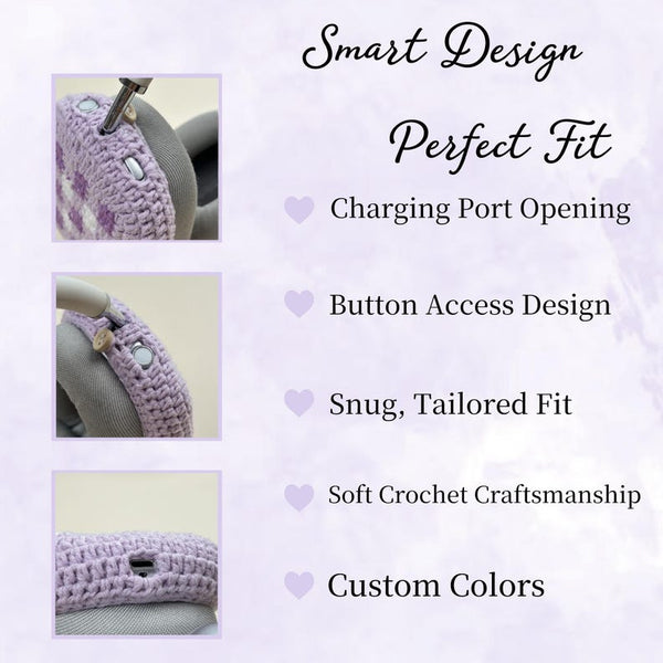 Crochet Lavender Headphone Cover,crochet airpod max cover,sony xm4,sony xm5,sony xm6,Music Lovers,Handmade Gifts,any headphone model