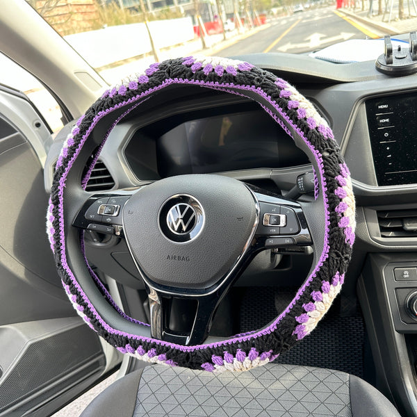 Handmade crochet Steering Wheel Cover for women, Cute pink flower seat belt Cover, Car interior Accessories decorations