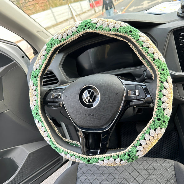Sunflower Car Steering Wheel Cover,Crochet Steering Wheel Cover,Flower seat belt Cover,Cute Steering Wheel Cover,Car Accessories