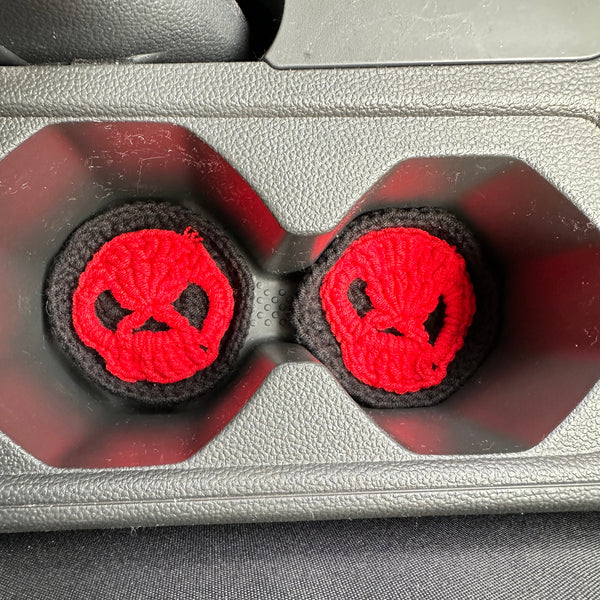 Red skull car steering wheel cover, Hand crochet car steering wheel,Car Decoration,Steering wheel cover,Skull Seat belt Cover, Gift for her