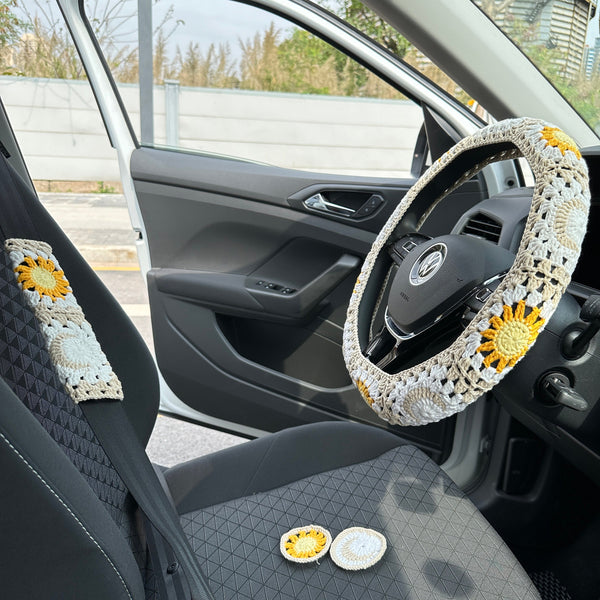 Sun and Moon car steering wheel cover,Sun and moon design,Steering wheel cover,Seat belt Cover,Car Accessories,New car gift