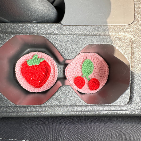 Pink strawberries and cherriescar steering wheel cover,Pink strawberries and cherries design,Steering wheel cover,Woman Car Accessories